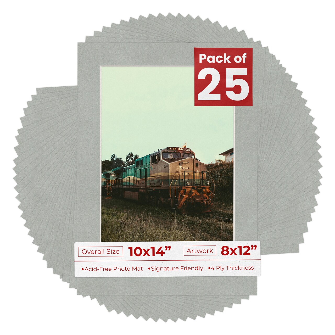 Light Grey Suede Mat Board for 10x14 Frames - Fits 8x12 Photos